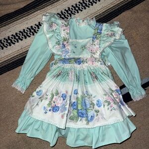 Vintage 90s Daisy Kingdom style two tier mint floral party dress girls 2/3T